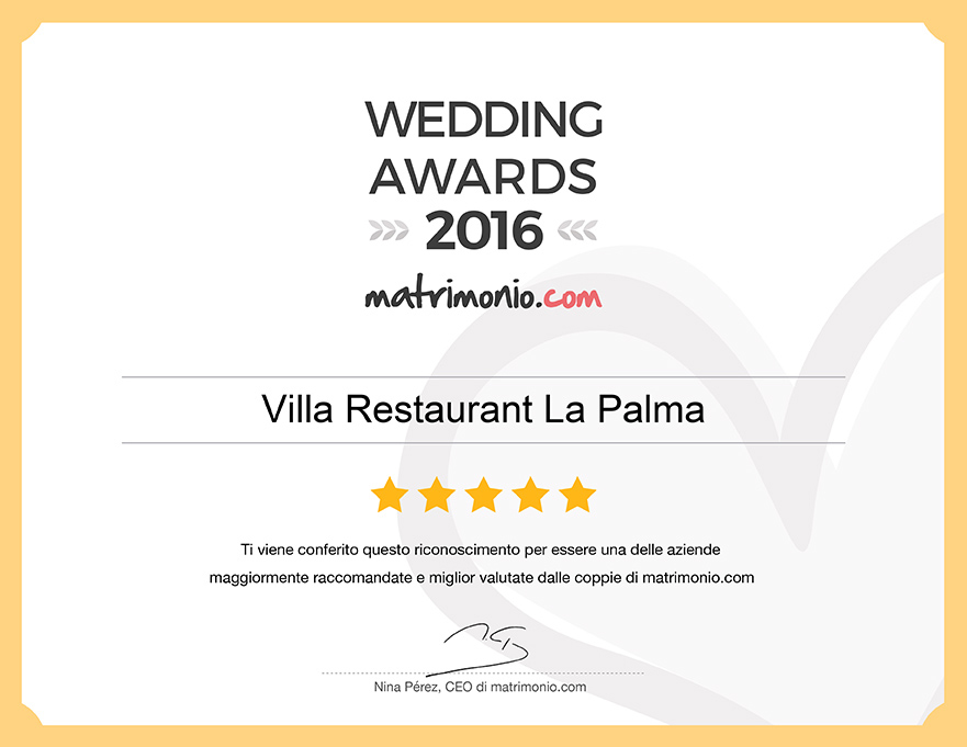 Villa Restaurant La Palma, vincitore Wedding Awards 2016 matrimonio.com